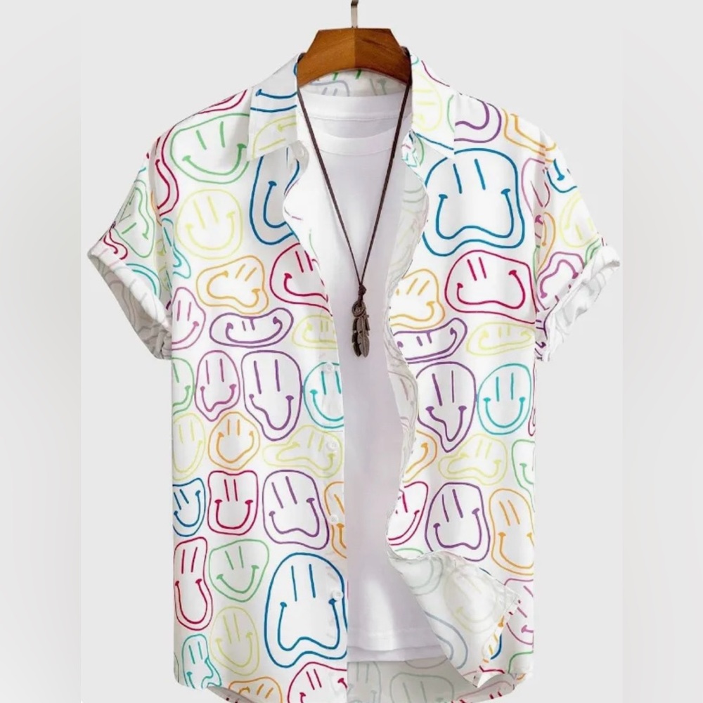 Colorful Smiley Print Button Up